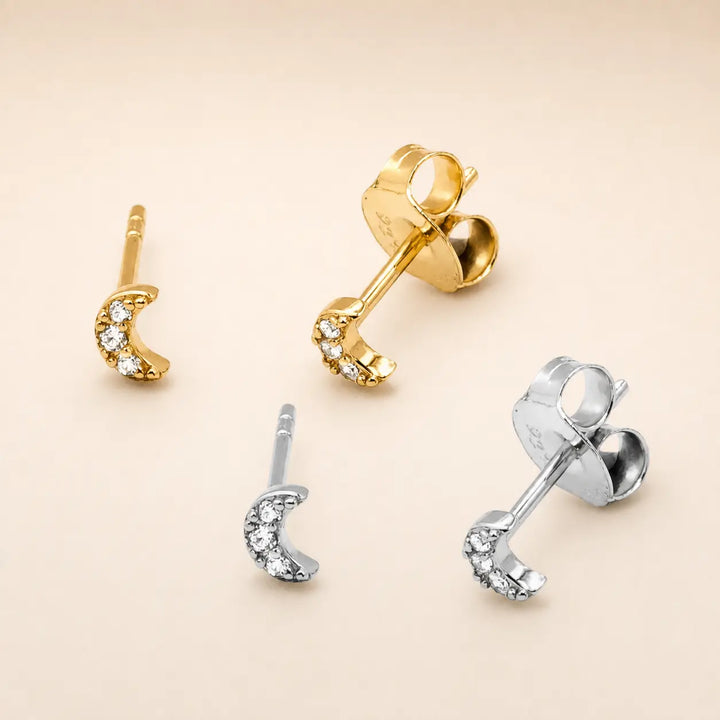 Tiny Crystal Moon Studs