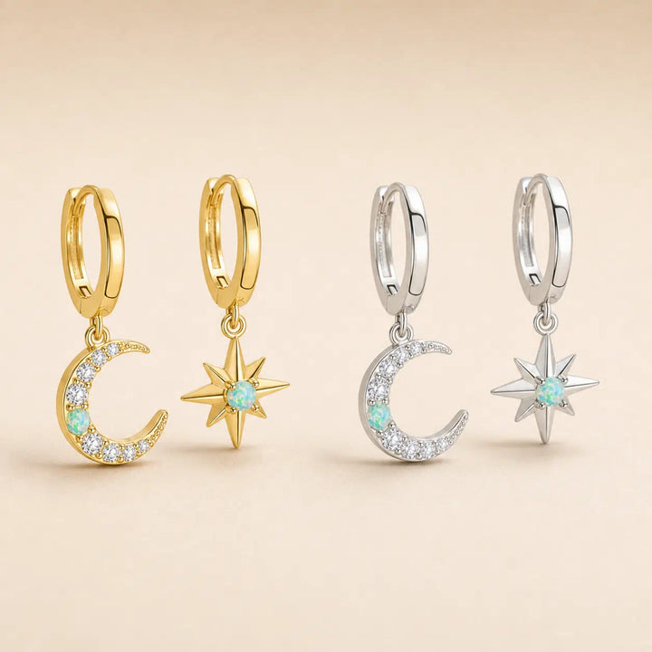 Opal Star & Moon Mini Hoops