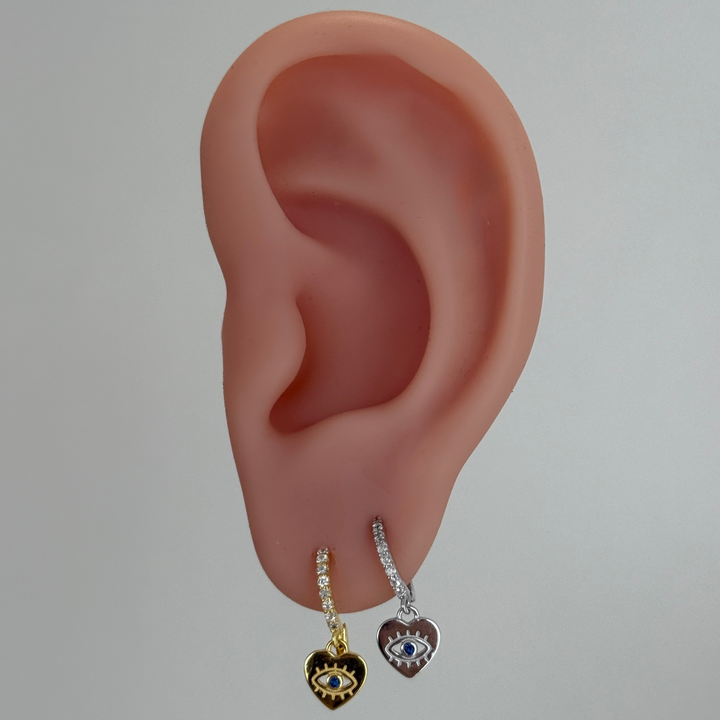 Evil Eye Heart Mini Hoops