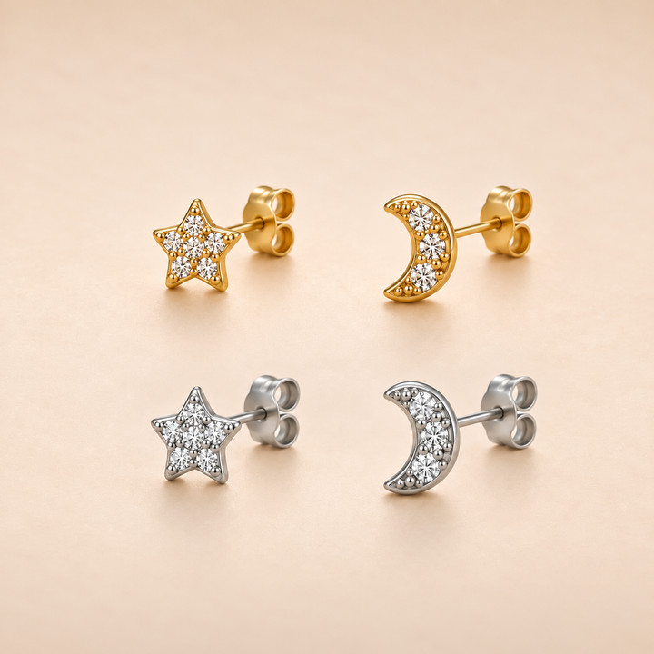 Star &amp; Moon Studs