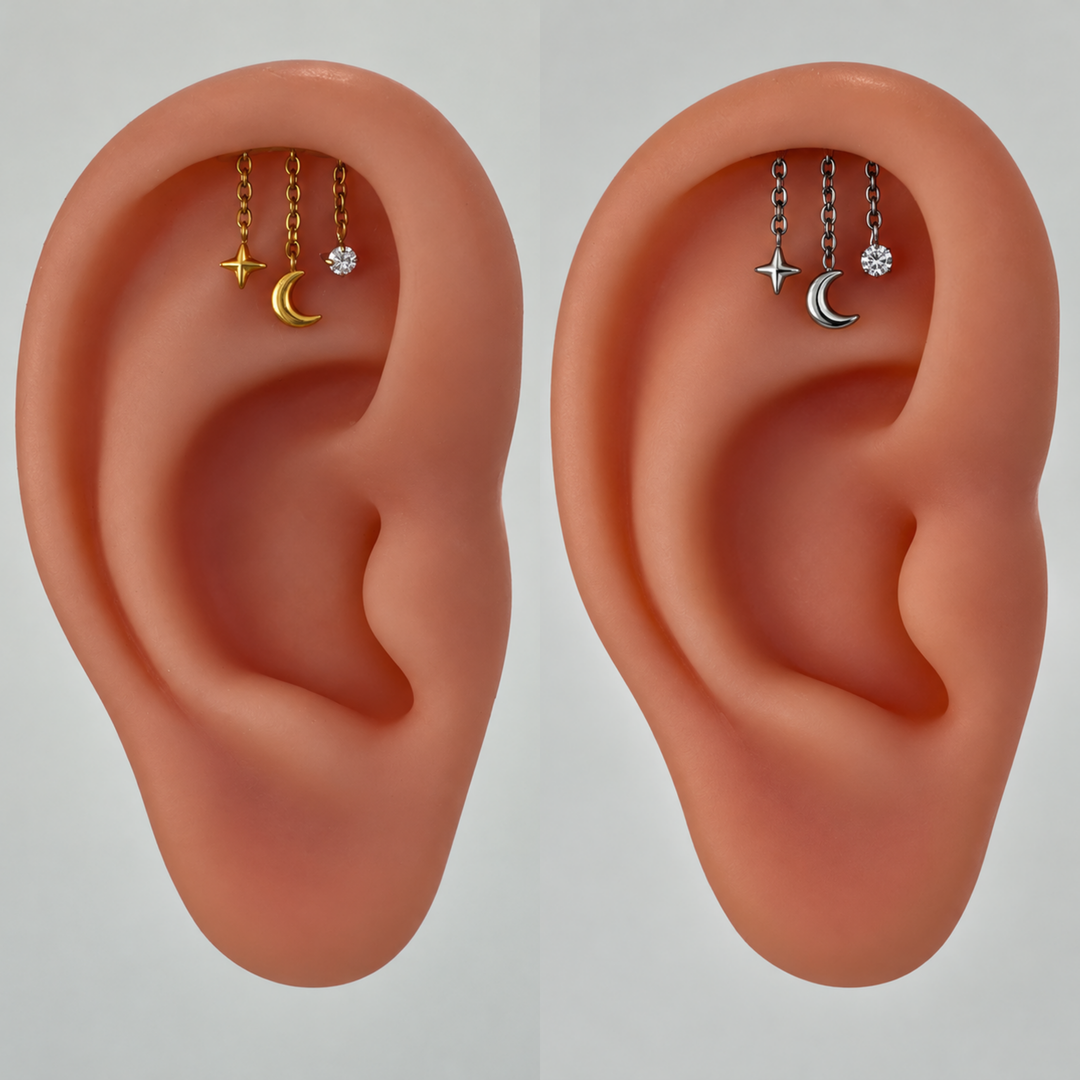 Star & Moon Hidden Helix Single Stud