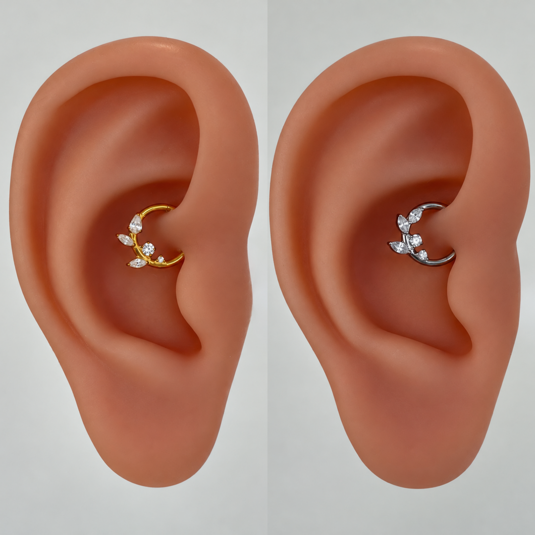 Multi Leaf Crystal Daith Hoop