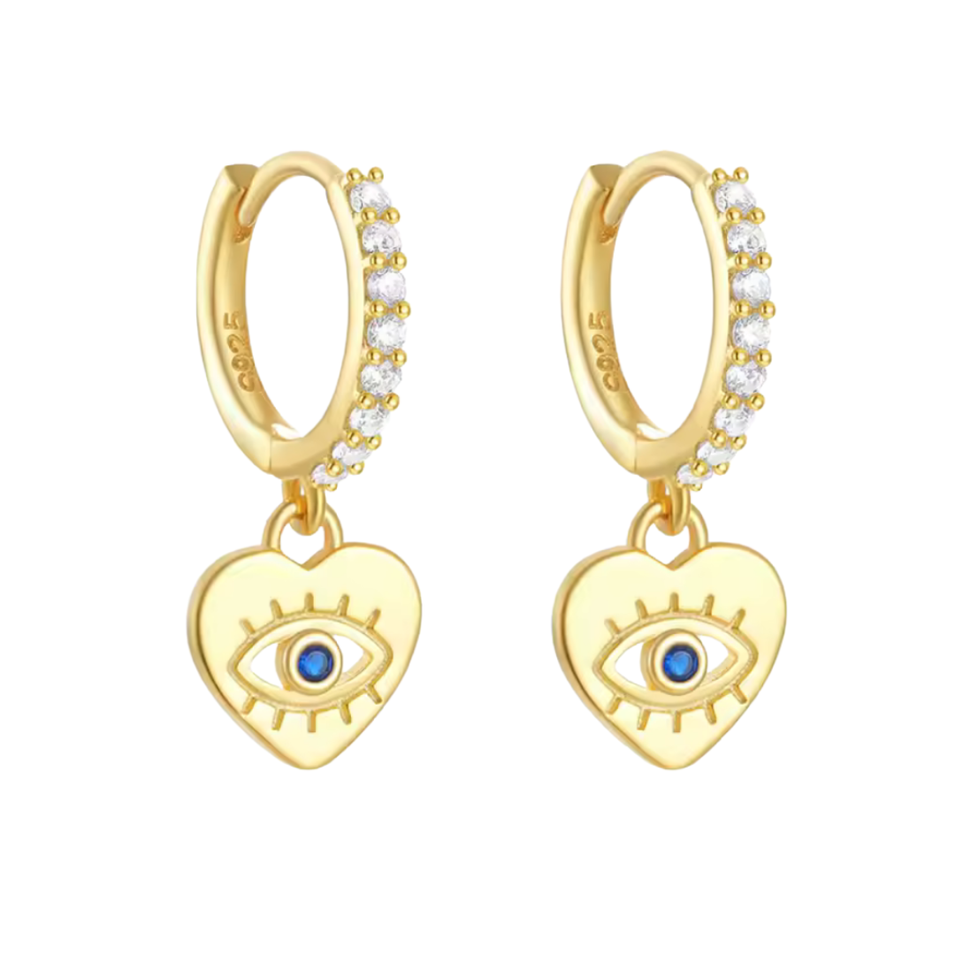 Evil Eye Heart Mini Hoops