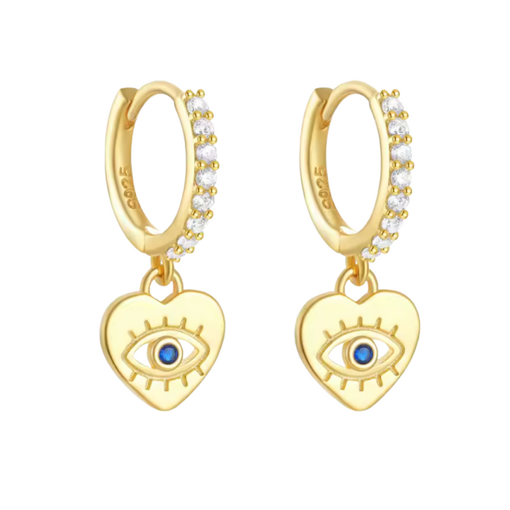 Evil Eye Heart Mini Hoops