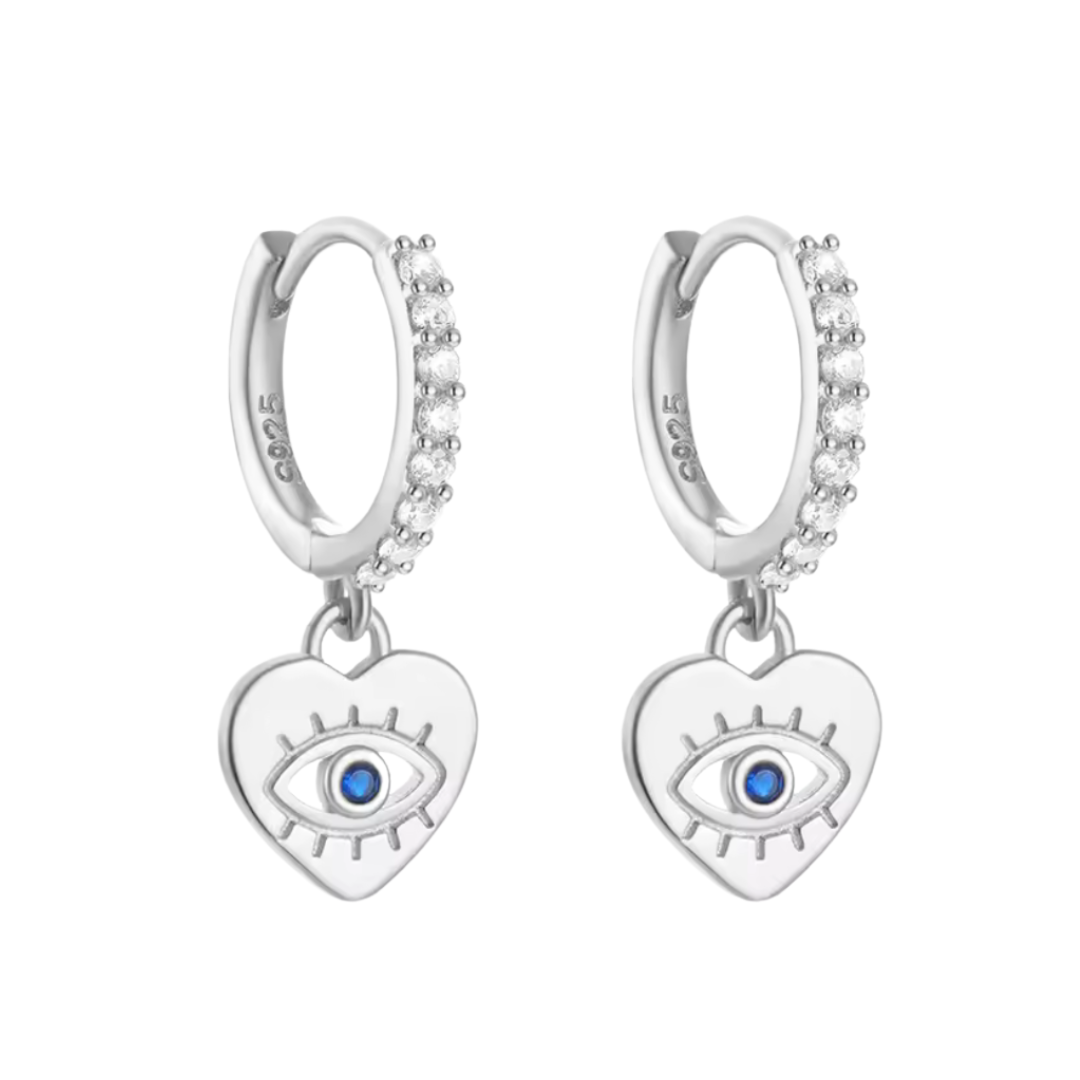 Evil Eye Heart Mini Hoops
